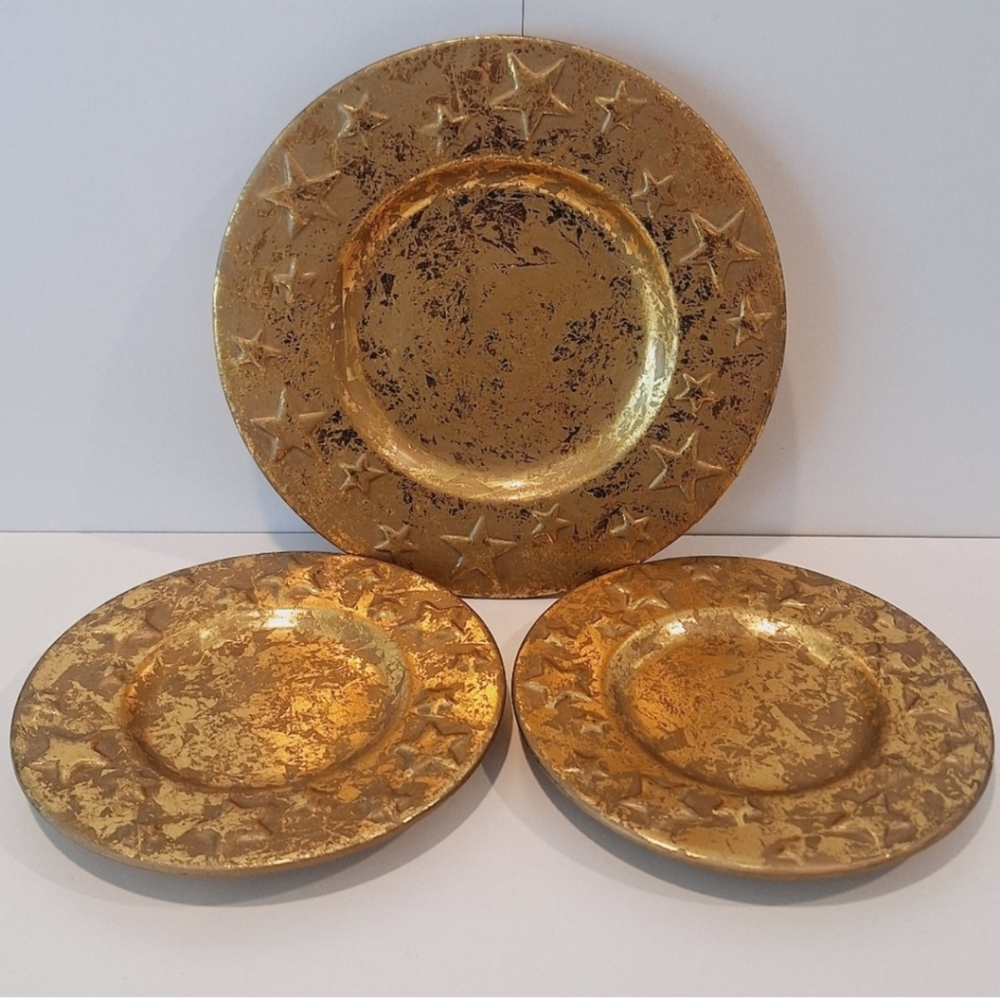 Mid Atlantic Pottery hand crafted  brushed gold tone holiday dishes